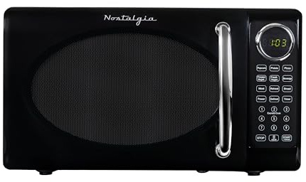 Nostalgia Retro Microwave Oven - 0.7 Cu Ft, 700-Watt Countertop Size with Glass Turntable, Child Safety Lock, 8 Auto-Cook Programs, Digital Clock - Black