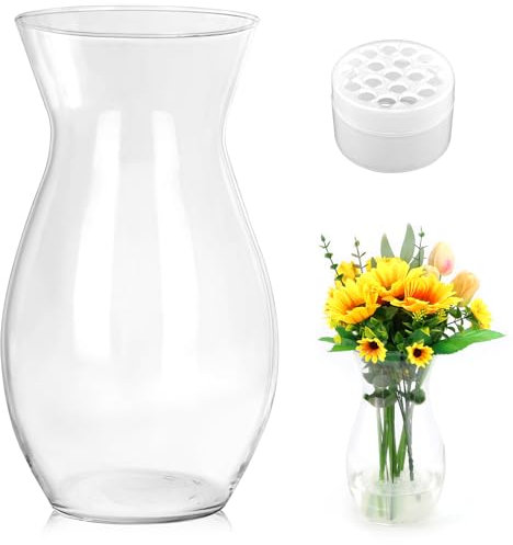 Blumenvase Vasen aus Glas Klarglas Vase für Blumen Glasvase für Tischdeko Transparente 23CM Dekorative Vasen für Tulpen Rosen Deko für Schlafzimmer Wohnzimmer Büro