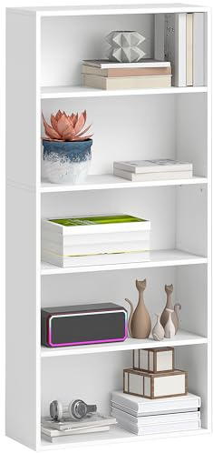 HOMCOM Mobile Libreria a 5 Ripiani con 3 Scaffali Regolabili, Libreria Scaffale Moderna in Legno, 60x24x133.5 cm, Bianco