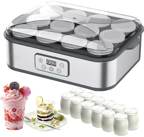 2200 Ml Ultimate Yogurt Maker With 12 Pcs Glass Jars, Adjustable Temperature & Time Control, Automatic Yogurt Maker Machine With Lcd Display, For Yoghurt, Rice Wine, Natto, Perfect Health Gift