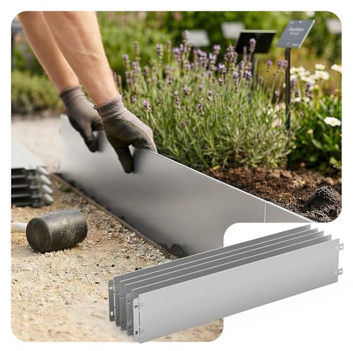 VOUNOT® Bordure de Jardin Gazon en Métal Galvanisé 35M Bordure de Séparation Résistante Clôture Flexible de Pelouse Epaisseur 0.7mm 100x18cm Lot de 35pcs pour Jardin Plantes Potager