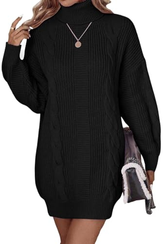 ELFIN Robe en Tricot pour Femme Col roulé Robes d'hiver élégante Manches Longues Pull en Tricot Mini Robe