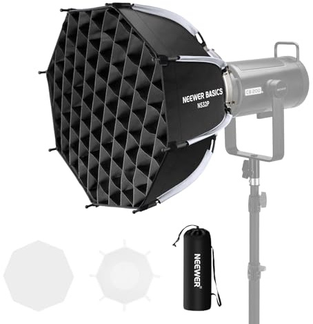 NEEWER BASICS Kit Softbox Ottagonale per Fotografia Studio Riprese Video Streaming, 45cm Soft Box Bowens a Sgancio Rapido/Griglia/Diffusori Luce/Borsa per Illuminazione Continua e Flash Strobo, NS32P