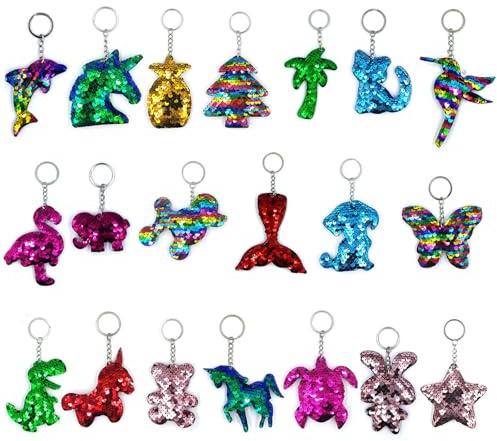 EDLMKM 20 Pcs Colorful Sequin Keyrings, Glitter Keychain, Girls Keyrings Party Bags Gift, Reversible Sequins for Kids Adults Birthday Favors Backpack Accessories, Party Bag Fillers and Thankyou Gifts