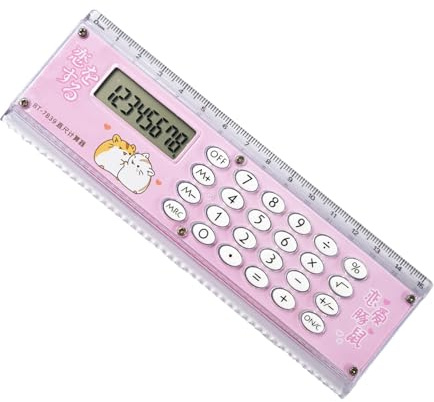 Mini righello calcolatrice, portatile, tascabile, con display a 8 cifre, righello digitale multifunzionale per bambini, studenti, scuola, rosa
