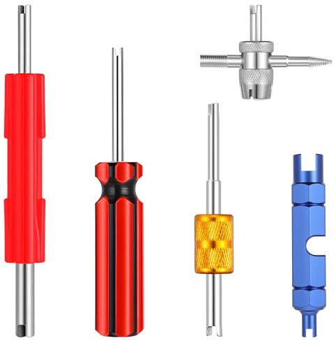 Tweruna Ventilausdreher 5 Set, Reifenventilentferner, Werkzeug Einsatzentferner, Einzel und Doppelkopf-Ventileinsatzentferner-Schlüssel für Fahrrad, Auto, LKW, Reifenreparatur und Installation