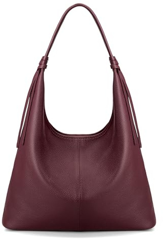 befen Genuine Leather Slouchy Hobo Purses for Women, Casual Hobo Bags Real Top Grain Leather Tote Handbags Women's Burgundy Shoulder Satchel for Shopping, Outing, Travel