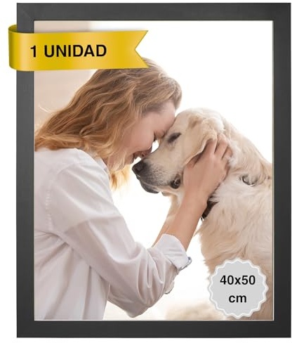 MARCOFOTO Marco de Fotos 40x50 cm Negro Portafotos de Pared en MDF con Plexiglas - Ideal para Diplomas, Certificados, Pósters y Fotografías - Decoración Hogar y Oficina