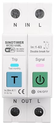 WCB2 Smart WiFi Switch Timer 2P 1-63A Circuit Breaker Relay DIN Rail Smart Energy Monitor Meter, Remote Control by Tuya APP, Over or Under Voltage Protector Relay Leakage Protection Switch Cut Off L+N