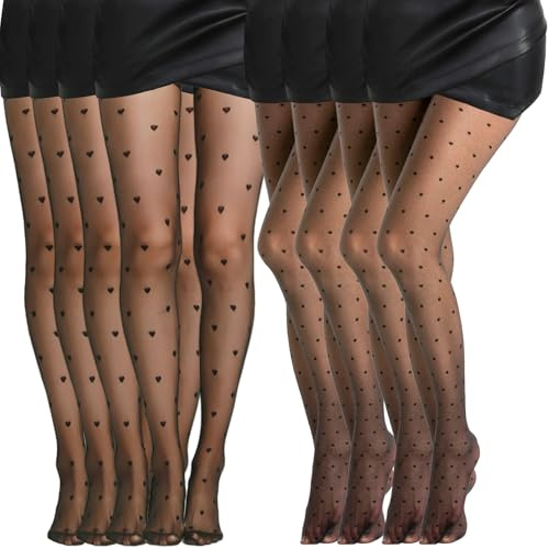 SUMCNU 8 Articolo Collant Pois Collant Fantasia Donna Particolari Fantasia Nero Donna Ricamati Trasparenti Ed Eleganti Motivi A Pois E A Cuori Altamente Elastici E Versatili