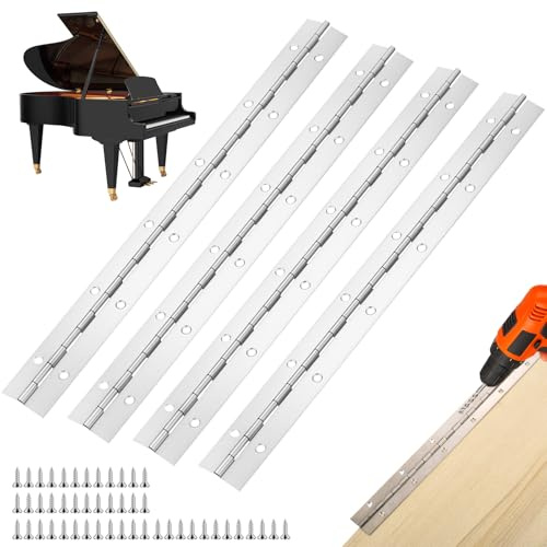 4 PzCerniere per Pianoforte, 30 cm Cerniere per Legno, Cerniere per Porte, Cerniera Porta Legno in acciaio inossidabile per ante di mobili, pianoforti, finestre, con viti (argento)