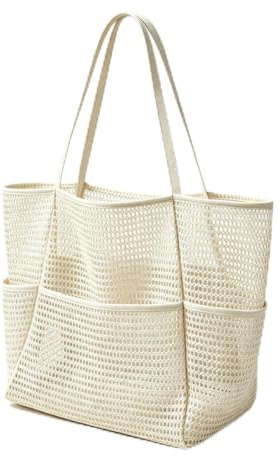 TUXUNQING Grand Sac de Plage en Maille Nylon Pliable, 3 Couleurs Disponibles, Idéal pour la Plage, le Pique-nique et les Courses, Convient aux Familles et aux Navetteurs