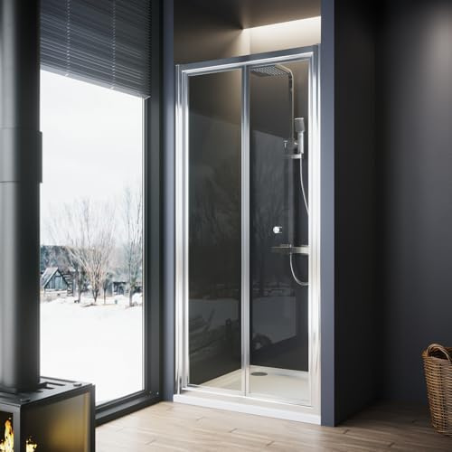 ZANOFIRA 700mm Bi-Fold Shower Door Folding Shower Screen 6mm Toughened Clear Safety Glass Space Saving Magnetic Seal Reversible for Wet Rooms En-Suites