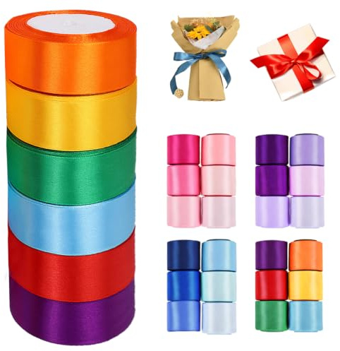 YOUYIKE Cinta De Raso, 6 Colores 40mm x 22m Cinta Regalo, Cinta De Satén Para Envolver Regalos, Lazo, Globos, Ramo, Cumpleaños, Raso Para Vestidos Bodas Decoración (Colorido, 4cm)