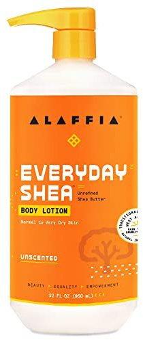 Alaffia Everyday Shea Body Lotion - Normal to Very Dry Skin, Moisturizing Support for Hydrated, Soft, and Supple Skin with Shea Butter and Lemongrass, Fair Trade, Unscented, 32 Fl Oz