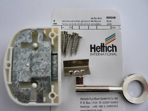 Hettich Aufschraubschloß mit Schlüssel gleichschließend weiß, Dornmaß: 20 mm, 1 Stück, Artikelnr. 548