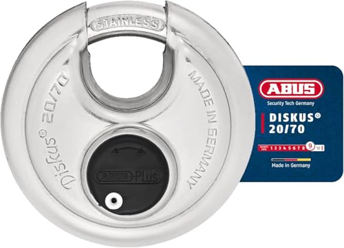 ABUS - Diskus 20/70 Padlock with Key (2.75) 70mm - Heavy Duty Stainless Steel - Cut, Rust & Drill Resistant - Storage & Outdoor - Pad Lock with 2 Keys (Keyed Different) - Commercial & Home Security