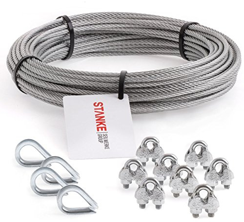 Seilwerk STANKE Câble d’acier galvanisé 20m diamètre 6mm 6x19, 4x Cosse-cœur, 8x Serre-câble à étrier - SET 2