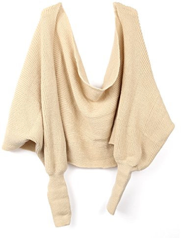 BESTOYARD Winter Warm Gestrickte Schal mit Ärmeln, Mode Poncho Schal mit Ärmel für Damen (Beige)