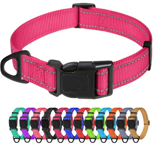 TagME Collier pour Chien, Collier en Nylon Réfléchissant Réglable Classique Convient pour Grands Chiens, Rose Vif, 2.5cm Largeur