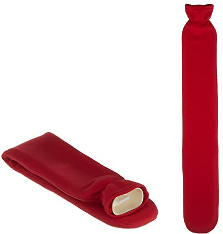 hibuy XL Schlauch Wärmflasche - extra Lang, 76 cm - mit weichem Bezug - rot