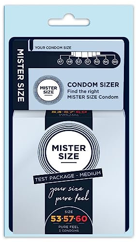 MISTER SIZE - Size Kit Medium, 3 Kondome in verschiedenen Größen (53-57-60) und Condom Sizer zum Bestimmen der Kondomgröße