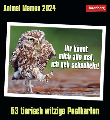 Postkartenkalender Animal Memes - Kalender 2024 - Harenberg-Verlag - Wochenkalender mit 53 heraustrennbaren Postkarten - 16 cm x 17,5 cm
