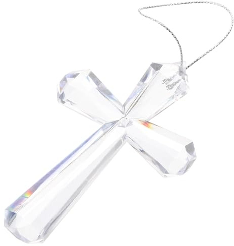VOSAREA Crystal Cross Ornament Nativity Scene Cross Christmas Tree Hanging Pendant Glass Hanging Crystal Holy Figurine for Church Prayer Home Decor Ornament