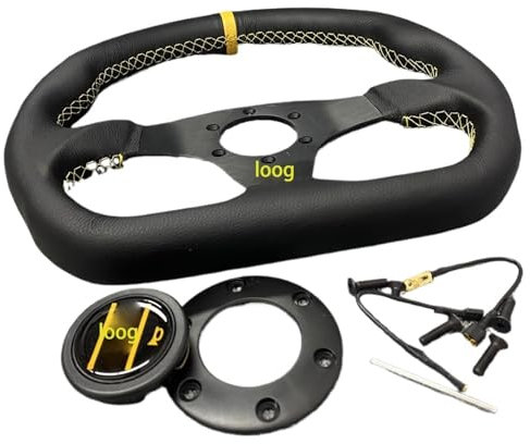 Per OMP D tipo 13 320mm volante sportivo volante in vera pelle volante cucito a mano linea rossa volante piatto da corsa (colore: linea gialla)