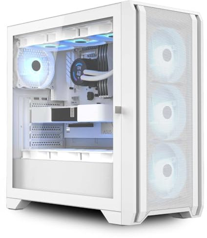 iONZ GE336F V2 XL - PC Gaming Case, Tempered Glass - Mid Tower, Airflow Front, EATX, ATX | Top I/O Type C Includes 4 ARGB PWM Fans - White