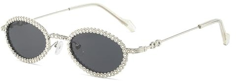 Vintage helglasögon för kvinnor legering små ovala strass glänsande glasögon ram Solglasögon,silversvart,1