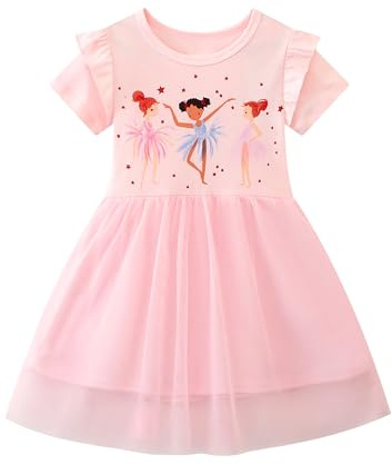 Dioshark Vestito Ragazza Bambina Ragazze con Manica Lunga/Corte/Senza Maniche Tulle Abito Cotone Unicorno Arcobaleno Modello Estate Autunno Primavera Casual Magliette Abiti Gonna per 2-7 Anni