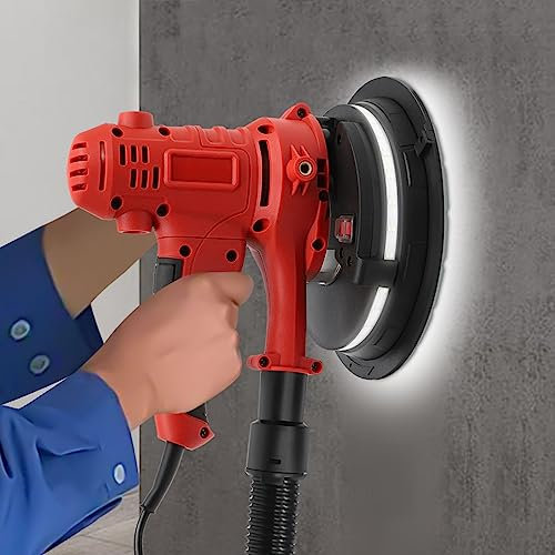 Smerigliatrice per muro a secco con aspirazione, 1200 W, smerigliatrice da soffitto, smerigliatrice per cartongesso, dischi a doppio pannello LED, carta vetrata 180 mm