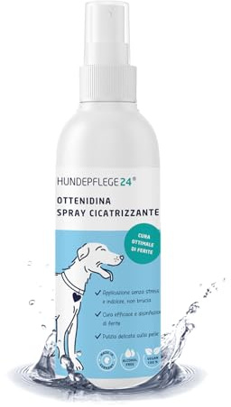 Hundepflege24 Spray cicatrizzante per Cani, 125ml – Disinfettante antisettico indolore per ferite e prurito Cane – Prodotti per Cani Senza Alcol, lenitivi e protettivi Contro batteri, Funghi e Virus