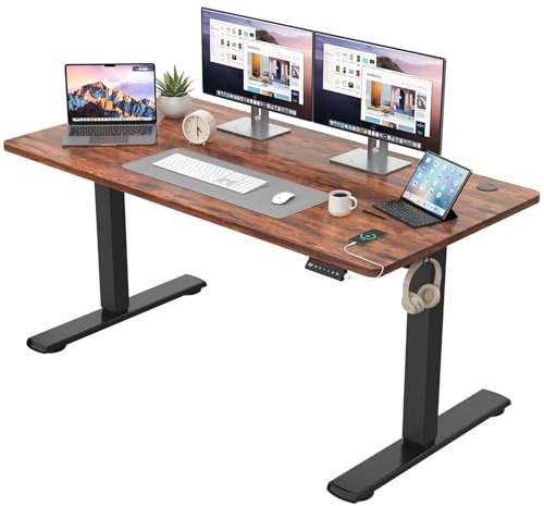 JUMMICO Elektrischer Höhenverstellbarer Schreibtisch - Steh-Sitz Tisch mit Memory-Funktion & Kompletter Tischplatte, Computertisch für Büro & Zuhause 140 x 60 cm Braun