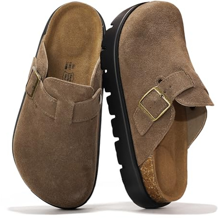 Project Cloud 100% Genuine Leather Platform Clogs for Women Footwear - Memory Foam Arch Support Cork Footbed Casual Shoes & Mules for Women 2026 (BentonChunky, FOSSSUEDE,10)