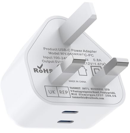 UGKENT USB C Plug Fast Charger 25W Type C Port Phone Plugs USBC Charge Adaptor UK Compatible with iPhone 17 Pro Max Air 16e 16 Plus 16 Pro Max 15 Series 14 13 12 11 Watch iPad Pro A16 10th 11th