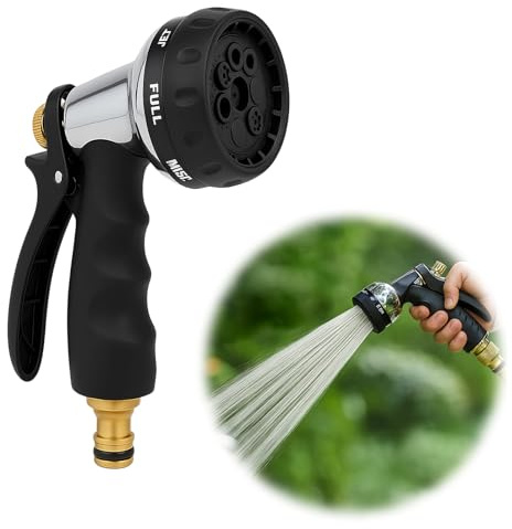 Pistola de Riego - pistola de agua con boquilla de pulverización ajustable, gran caudal de agua, Para lavar coches y regar el jardín, color negro