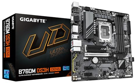 GIGABYTE B760M DS3H GEN5 Motherboard - Supports Intel Core 14th Gen CPUs, 6+2+1 Phases Digital VRM, up to 5600MHz DDR5, 2xPCIe 4.0 M.2, 2.5GbE LAN, USB 3.2 Gen2