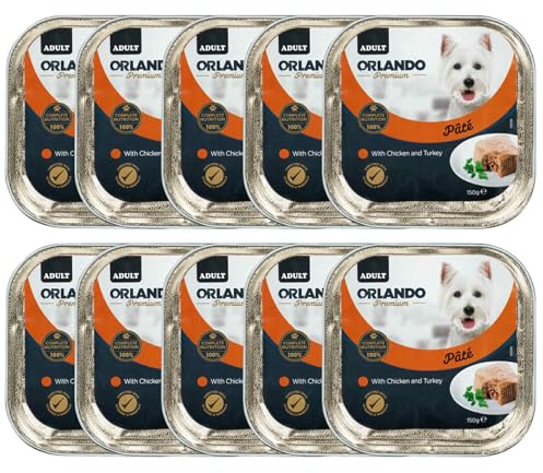 LUNEXA Bundle – Orlando Premium Adult Dog Food Pâté Multipack (10 x 150g) – Chicken & Turkey – Complete Nutrition, Grain-Free, High Protein, Natural Dog Food Trays