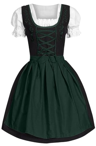 Abito Dirndl Oktoberfest Costume Tirolese Dirndl da Donna Vestiti Tirolese Donna Costume Abiti Birra Bavarniano Tradizionale Abito Tedesca Gonna Set Oktoberfest di Ottobre (Dark Green, XXXXXL)