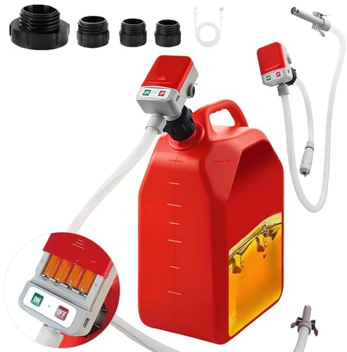 Kraftstoffpumpe mit Auto-Stopp-Sensor, Elektrische Selbstansaugende Dieselpumpe Ölabsaugpumpe mit Schläuchen und Zapfpistole für Diesel, Öl & Benzin (mit 4 Tankadapter)