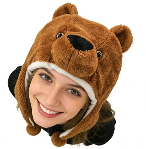 Cappelli a forma di animale per bambini, con cinghie per le orecchie, morbido e caldo, cappello a forma di animale, per escursioni, feste, autunno, Capodanno, uso quotidiano, interni, esterni