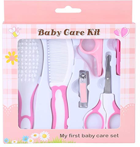 Baby clipper forbici spazzole per capelli kit di cura della manicure per neonati e bambini (Rosa)