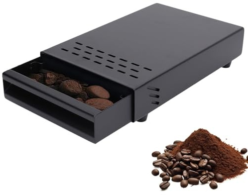 Cajón de Caja de Café, Caja para Posos de Café de Inoxidable con Palo de Golpe Contenedor de Posos de Espresso para el Hogar Oficina Restaurante Cafetería (Negro)