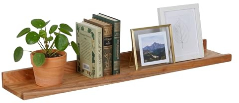 Relaxdays Vägghylla, HxBxD: 5 x 100 x 15 cm, valnötsträ, svävande hylla för fotoramar och dekoration, bildlist vägg, natur