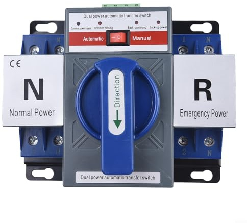 Interruttore di commutazione automatico AC220V 50 60Hz 63A 2P per commutazione di rete generatore con indicatore luminoso e compatibilità montaggio a parete