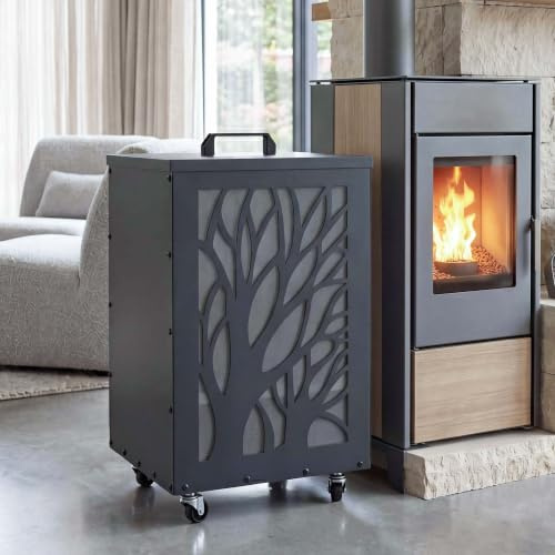 Mendler Conteneur à granulés HWC-Q30 « Bäume », boîte de Rangement pour granulés, par Exemple pour la Nourriture pour Animaux, Pieds à roulettes, 64 x 36 x 36 cm - Anthracite