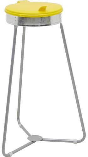 eurokraft | Müllsackhalter aus Stahl mit Kunststoffdeckel | für Volumen bis 120 l | Dreibeingestell | Deckel gelb