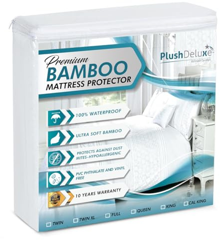 PlushDeluxe Premium Viscose Mattress Protector – Cal-King Size, Waterproof, & Ultra Soft Breathable Noiseless Washable Bed Mattress Cover for Comfort & Protection 72X84 Inches